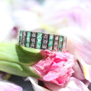 Emerald Diamond Half Band Ring
